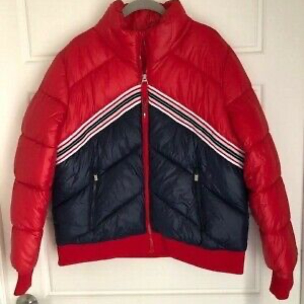 TOMMY HILFIGER SPORT NWT WOMENS XL RED PUFFER COAT w/rare chevron